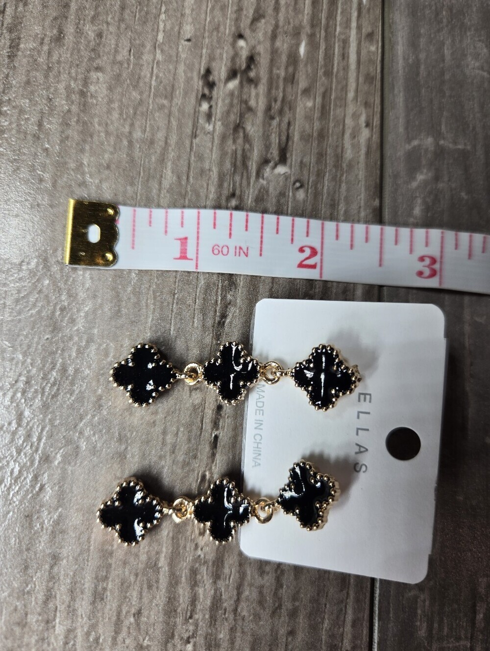 NWT ELLAS Black and Gold Clover Drop Earrings - Picture 15 of 16
